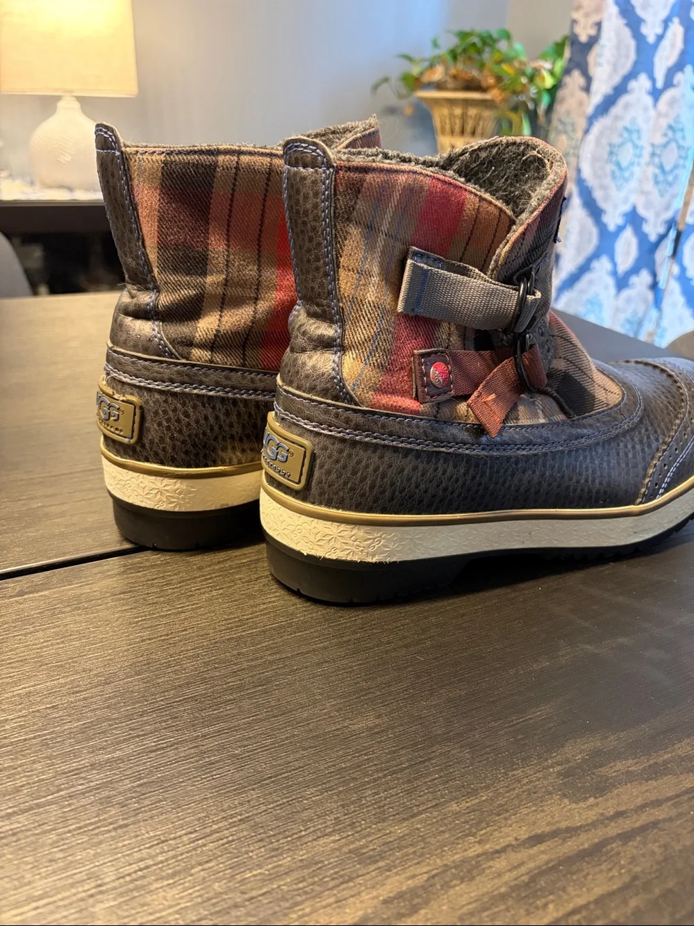 UGG Marais Plaid Waterproof Wool Lined Winter Ankle Boots Grey Red Women’s Size